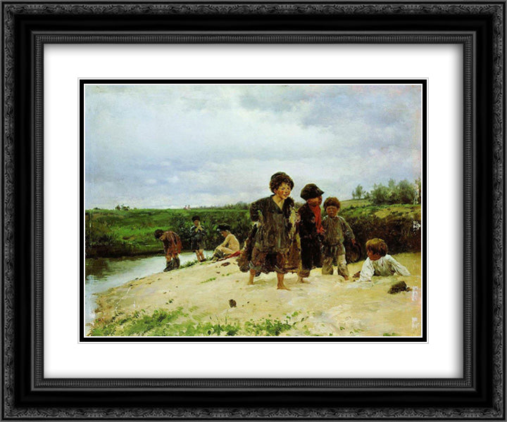 From the rain 24x20 Black Ornate Wood Framed Art Print Poster with Double Matting by Makovsky, Vladimir