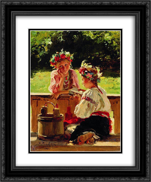 Girls lightened by sun 20x24 Black Ornate Wood Framed Art Print Poster with Double Matting by Makovsky, Vladimir