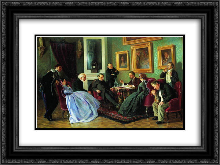 Literary reading 24x18 Black Ornate Wood Framed Art Print Poster with Double Matting by Makovsky, Vladimir