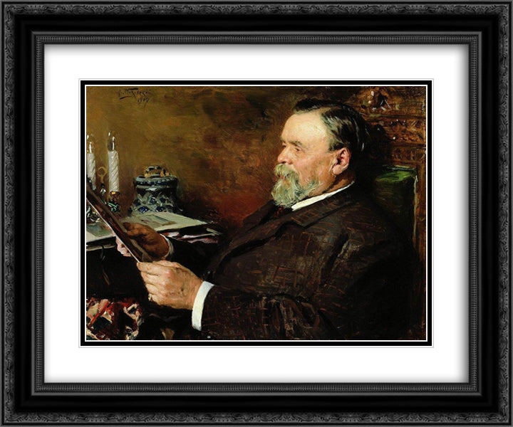Lover of painting. Portrait of a collector I. E. Tsvetkov. 24x20 Black Ornate Wood Framed Art Print Poster with Double Matting by Makovsky, Vladimir