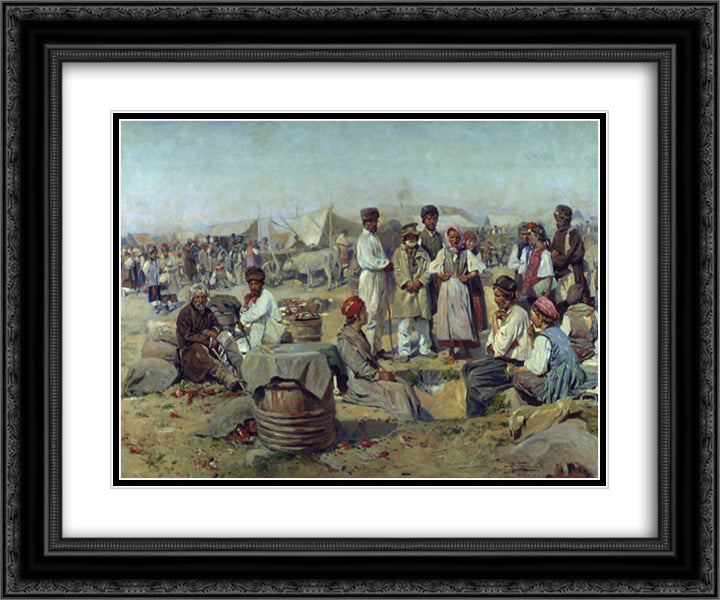 Market in Poltava 24x20 Black Ornate Wood Framed Art Print Poster with Double Matting by Makovsky, Vladimir