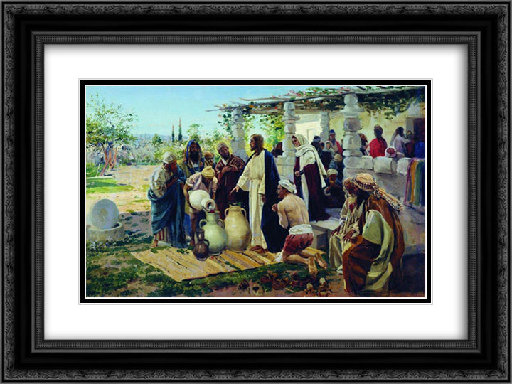 Miracle at Cana 24x18 Black Ornate Wood Framed Art Print Poster with Double Matting by Makovsky, Vladimir