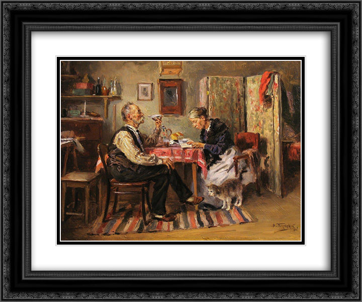 Morning tea 24x20 Black Ornate Wood Framed Art Print Poster with Double Matting by Makovsky, Vladimir