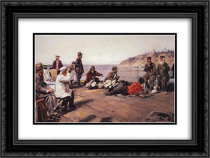 On Deck 24x18 Black Ornate Wood Framed Art Print Poster with Double Matting by Makovsky, Vladimir