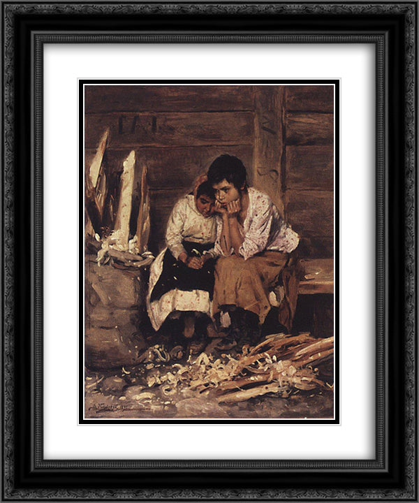 Over the chips 20x24 Black Ornate Wood Framed Art Print Poster with Double Matting by Makovsky, Vladimir
