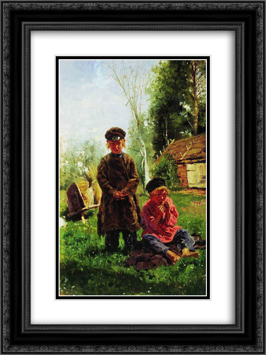 Peasant boys 18x24 Black Ornate Wood Framed Art Print Poster with Double Matting by Makovsky, Vladimir