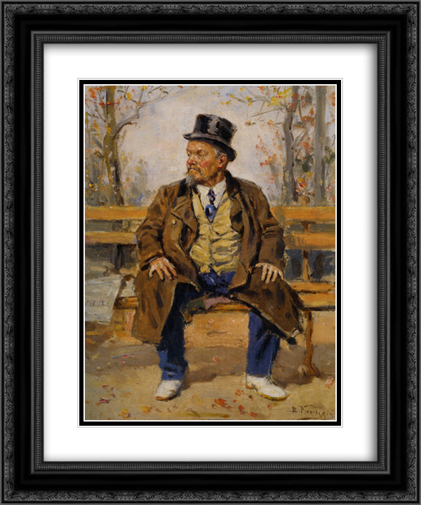 Portrait of a man sitting on a park bench 20x24 Black Ornate Wood Framed Art Print Poster with Double Matting by Makovsky, Vladimir