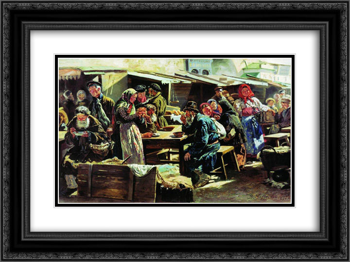 The Meal 24x18 Black Ornate Wood Framed Art Print Poster with Double Matting by Makovsky, Vladimir