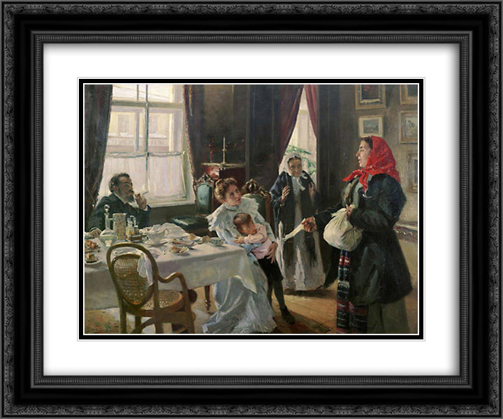 Two mothers. Native mother and stepmother. 24x20 Black Ornate Wood Framed Art Print Poster with Double Matting by Makovsky, Vladimir