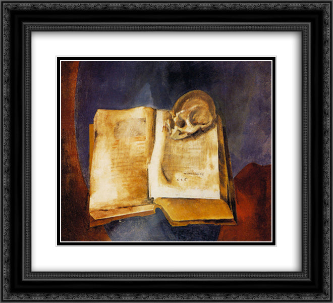 A Skull on the Open Book 22x20 Black Ornate Wood Framed Art Print Poster with Double Matting by Tatlin, Vladimir