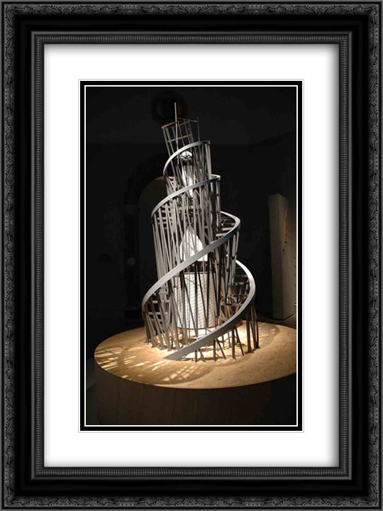 Monument to commemorate the Third International 18x24 Black Ornate Wood Framed Art Print Poster with Double Matting by Tatlin, Vladimir