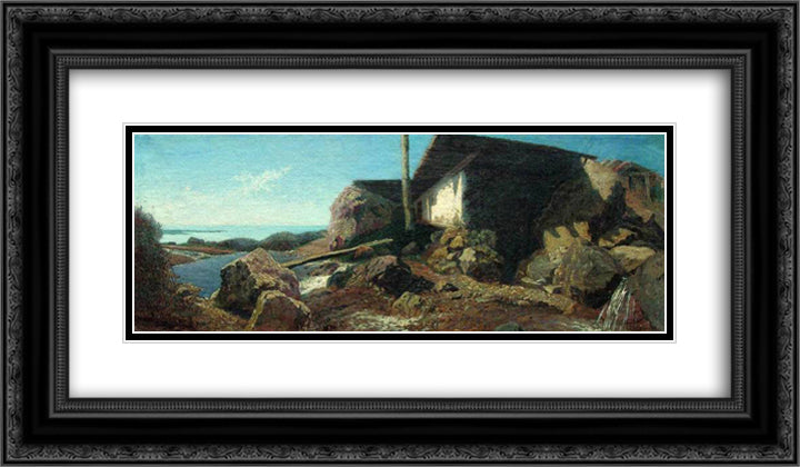 A house near the sea 24x14 Black Ornate Wood Framed Art Print Poster with Double Matting by Orlovsky, Volodymyr