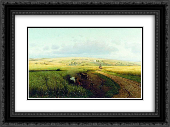 Bonfire at the field 24x18 Black Ornate Wood Framed Art Print Poster with Double Matting by Orlovsky, Volodymyr