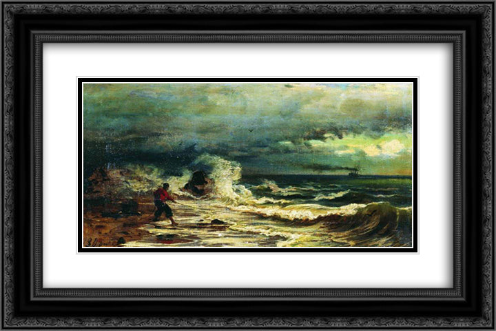 Breaking waves 24x16 Black Ornate Wood Framed Art Print Poster with Double Matting by Orlovsky, Volodymyr