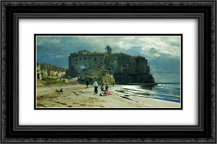 City on the seashore 24x16 Black Ornate Wood Framed Art Print Poster with Double Matting by Orlovsky, Volodymyr