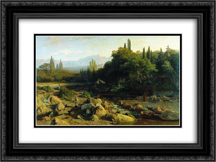 Crimea. Landscape with a river. 24x18 Black Ornate Wood Framed Art Print Poster with Double Matting by Orlovsky, Volodymyr