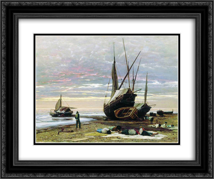 Evening. Seashore. 24x20 Black Ornate Wood Framed Art Print Poster with Double Matting by Orlovsky, Volodymyr