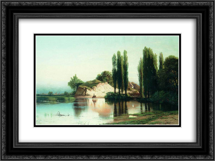 Landscape with river in Ukraine 24x18 Black Ornate Wood Framed Art Print Poster with Double Matting by Orlovsky, Volodymyr