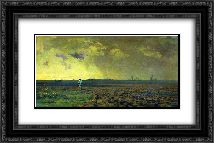 Sowing 24x16 Black Ornate Wood Framed Art Print Poster with Double Matting by Orlovsky, Volodymyr