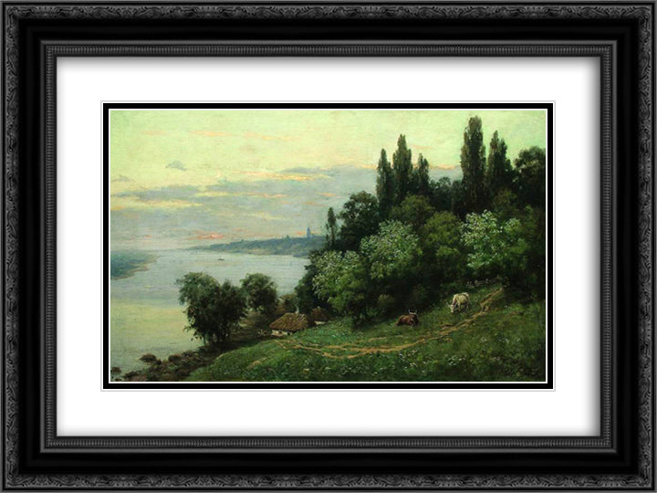Sunset over the river 24x18 Black Ornate Wood Framed Art Print Poster with Double Matting by Orlovsky, Volodymyr