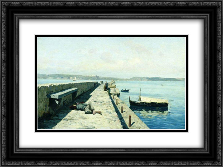 The city Pozzuoli near Naples 24x18 Black Ornate Wood Framed Art Print Poster with Double Matting by Orlovsky, Volodymyr