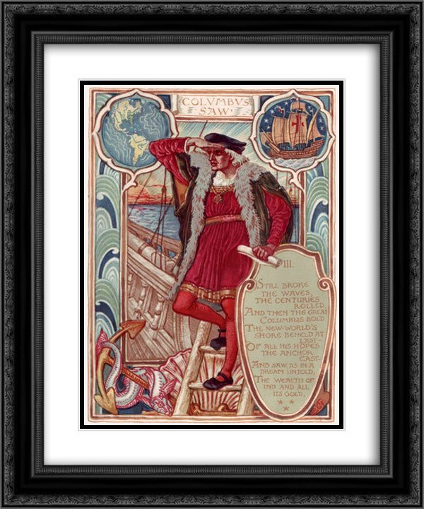 Columbus 20x24 Black Ornate Wood Framed Art Print Poster with Double Matting by Crane, Walter