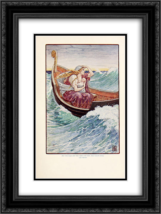 For two days and two nights the boat was and hither and thither 18x24 Black Ornate Wood Framed Art Print Poster with Double Matting by Crane, Walter