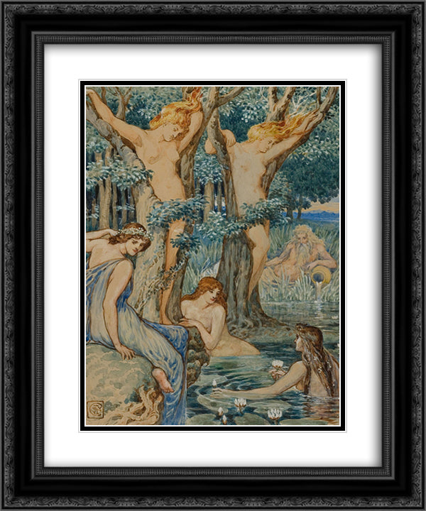 Nyads and Dryads 20x24 Black Ornate Wood Framed Art Print Poster with Double Matting by Crane, Walter