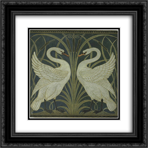 Swan and Rush and Iris wallpaper 20x20 Black Ornate Wood Framed Art Print Poster with Double Matting by Crane, Walter