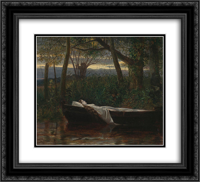 The Lady of Shalott 22x20 Black Ornate Wood Framed Art Print Poster with Double Matting by Crane, Walter