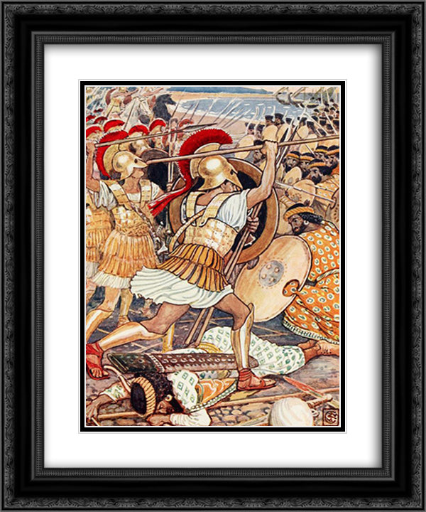 They crashed into Persian army with tremendous force 20x24 Black Ornate Wood Framed Art Print Poster with Double Matting by Crane, Walter