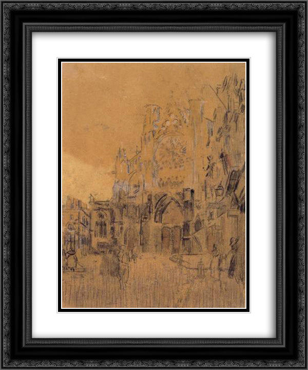 Dieppe, Study No. 2, Facade of Saint-Jacques Tower 20x24 Black Ornate Wood Framed Art Print Poster with Double Matting by Sickert, Walter