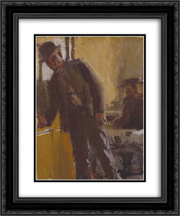 Off to the Pub 20x24 Black Ornate Wood Framed Art Print Poster with Double Matting by Sickert, Walter