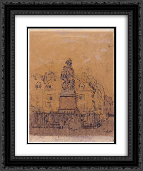 Sketch for `The Statue of Duquesne, Dieppe' 20x24 Black Ornate Wood Framed Art Print Poster with Double Matting by Sickert, Walter