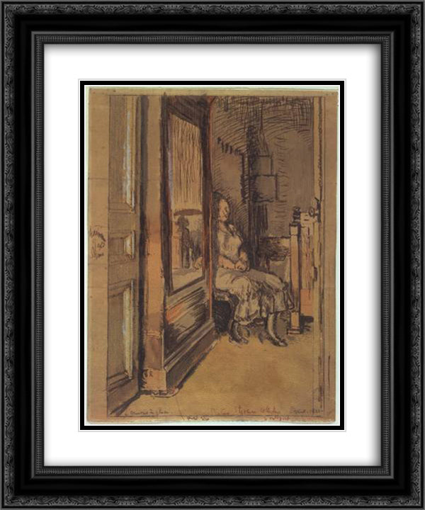 Study for `The wardrobe' 20x24 Black Ornate Wood Framed Art Print Poster with Double Matting by Sickert, Walter