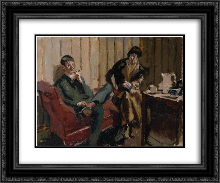 The Little Tea Party Nina Hamnett and Roald Kristian 24x20 Black Ornate Wood Framed Art Print Poster with Double Matting by Sickert, Walter