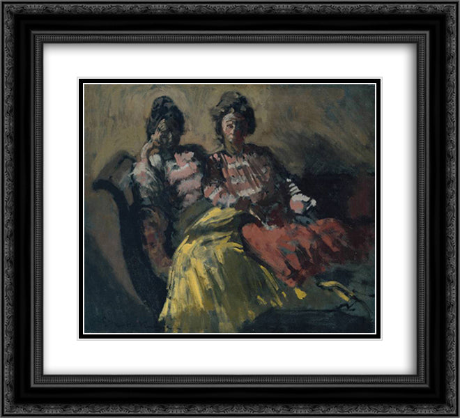 Two Women on a Sofa 22x20 Black Ornate Wood Framed Art Print Poster with Double Matting by Sickert, Walter