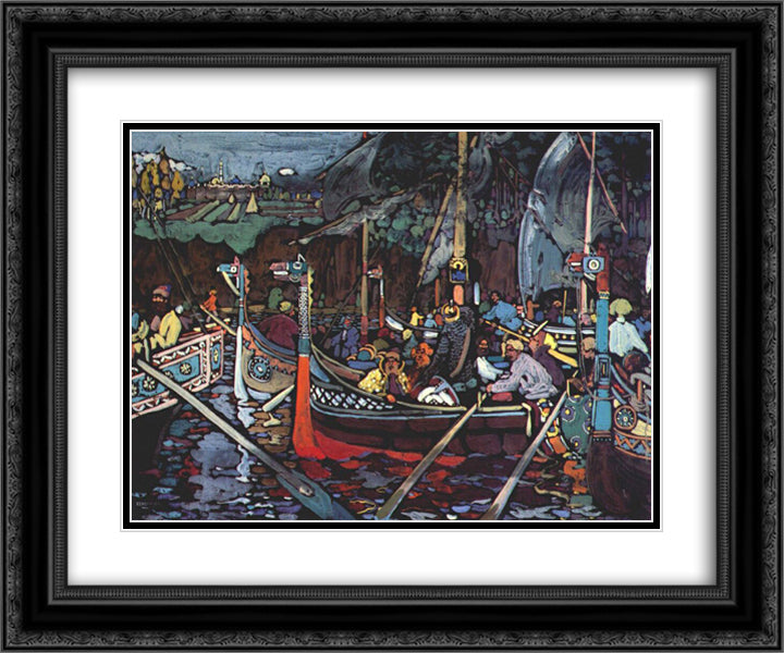 Volga song 24x20 Black Ornate Wood Framed Art Print Poster with Double Matting by Kandinsky, Wassily