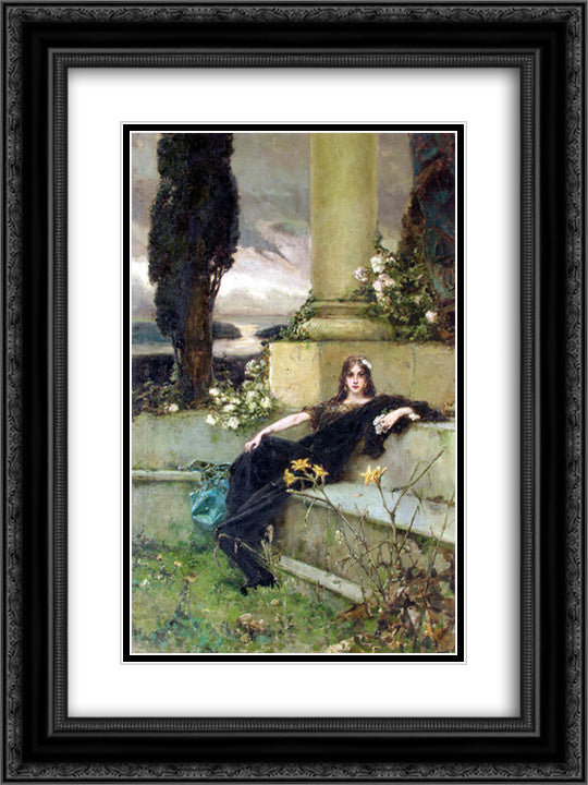 Afternoon Silence 18x24 Black Ornate Wood Framed Art Print Poster with Double Matting by Kotarbinski, Wilhelm