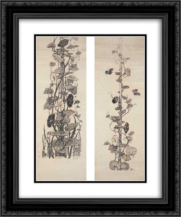 Moth and Convolvulus (thumbnail panels) 20x24 Black Ornate Wood Framed Art Print Poster with Double Matting by Kotarbinski, Wilhelm