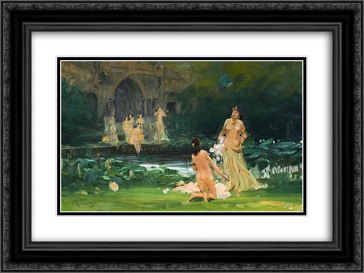 Nymphes 24x18 Black Ornate Wood Framed Art Print Poster with Double Matting by Kotarbinski, Wilhelm