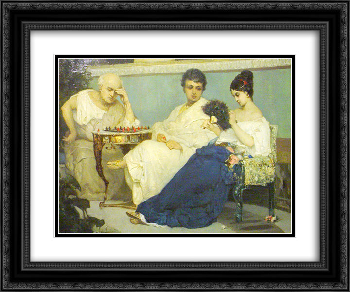 Playing Chess 24x20 Black Ornate Wood Framed Art Print Poster with Double Matting by Kotarbinski, Wilhelm