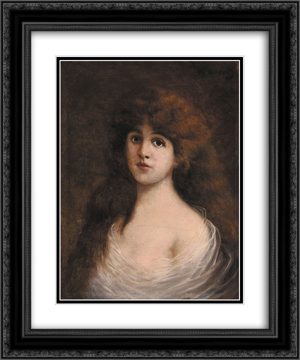 Portrait of Young Woman 20x24 Black Ornate Wood Framed Art Print Poster with Double Matting by Kotarbinski, Wilhelm