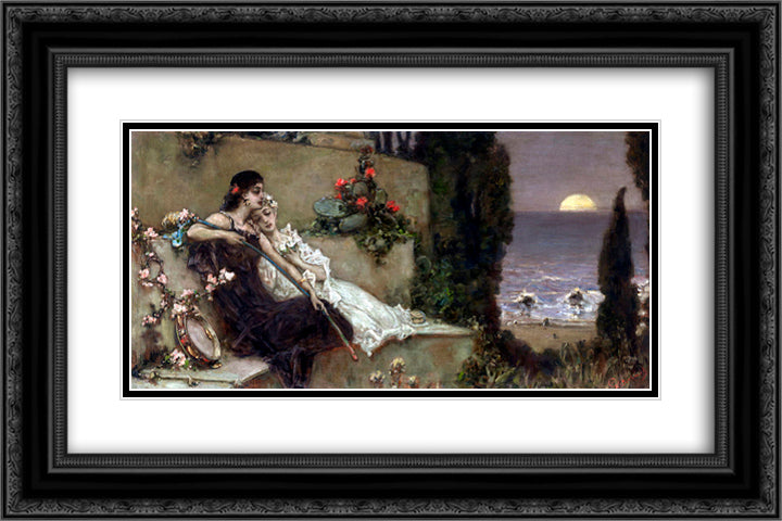 Resting by the Shore 24x16 Black Ornate Wood Framed Art Print Poster with Double Matting by Kotarbinski, Wilhelm