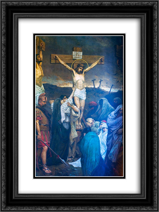 The Crucifixion of Jesus Christ 18x24 Black Ornate Wood Framed Art Print Poster with Double Matting by Kotarbinski, Wilhelm