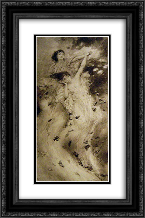 The Dance of the Leaves 16x24 Black Ornate Wood Framed Art Print Poster with Double Matting by Kotarbinski, Wilhelm