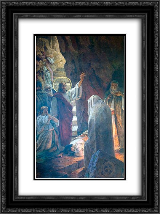 The Resurrection of Lazarus 18x24 Black Ornate Wood Framed Art Print Poster with Double Matting by Kotarbinski, Wilhelm