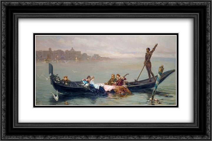 Venetian Serenade 24x16 Black Ornate Wood Framed Art Print Poster with Double Matting by Kotarbinski, Wilhelm