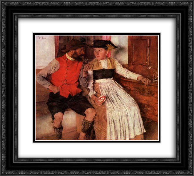 In der Bauernstube 22x20 Black Ornate Wood Framed Art Print Poster with Double Matting by Leibl, Wilhelm