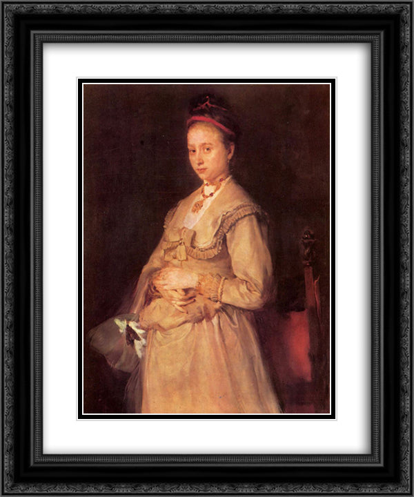 Portrat der Frau Gedon 20x24 Black Ornate Wood Framed Art Print Poster with Double Matting by Leibl, Wilhelm